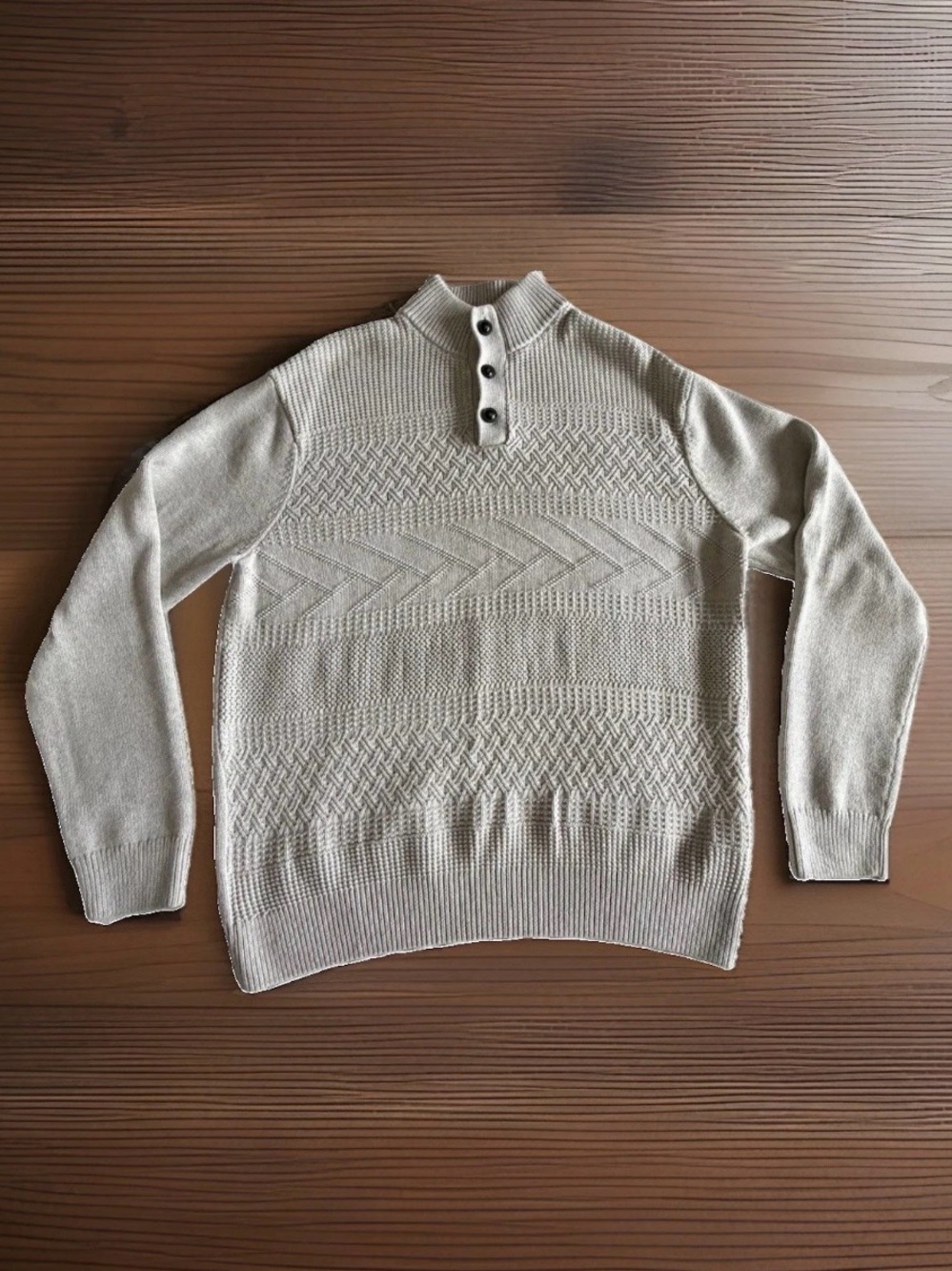 Chaps Sweater Mens XL Button Mock Neck Cotton Textured Knit Pullover Fisherman